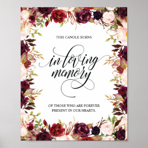 Kerze zum Gedenken an Verstorbene brennt -Schild Poster