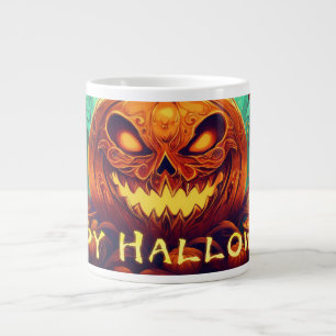 Kerzen des gezahnten Kürbisses leuchten Halloween- Jumbo-Tasse