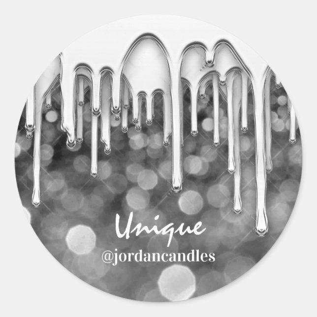 Kerzen Kleiner BusIness Name Silbergrau Tropfen Runder Aufkleber (Vorderseite)