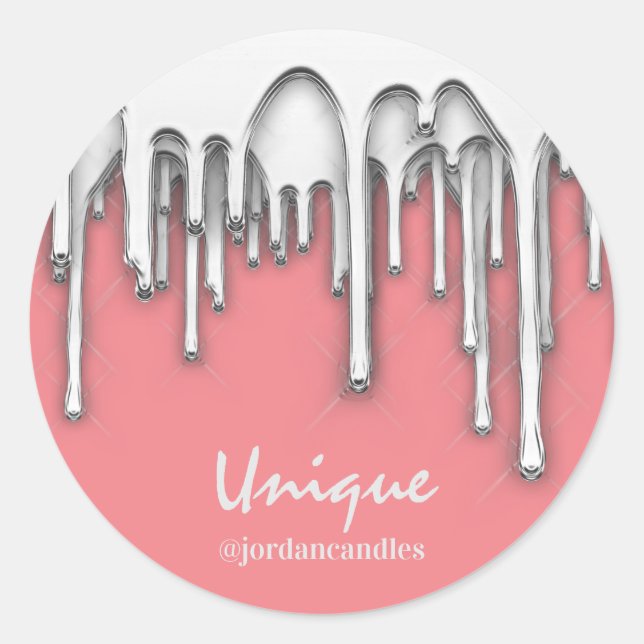 Kerzen Kleiner BusIness Name Silver Grau Pink Runder Aufkleber (Vorderseite)