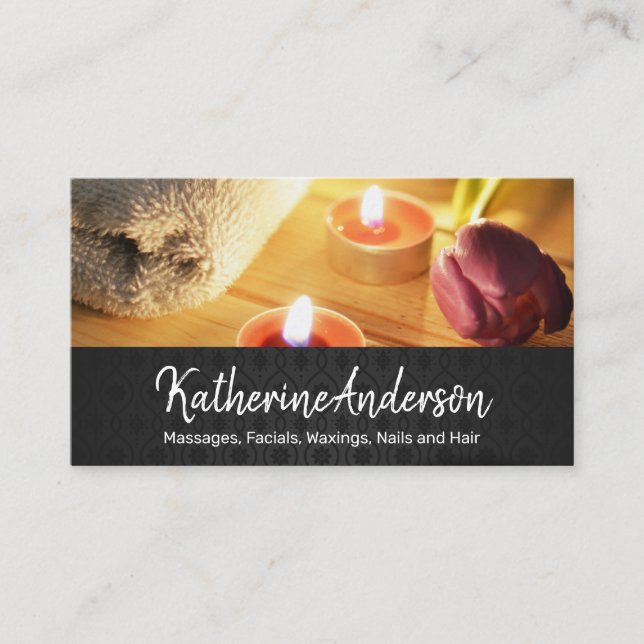 Kerzen und Blume Wellness-Center | Bamboo Hintergr Terminkarte (Vorderseite)