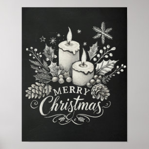 Kerzen und Holly Chalkboard Frohe Weihnachten Poster