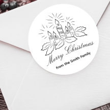 Kerzen und Holly Script Weihnachtsaufkleber