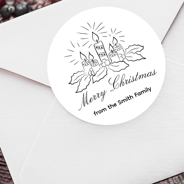 Kerzen und Holly Script Weihnachtsaufkleber Runder Aufkleber (Von Creator hochgeladen)