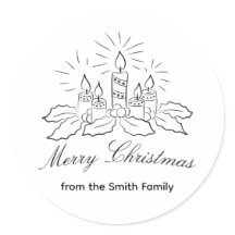 Kerzen und Holly Script Weihnachtsaufkleber