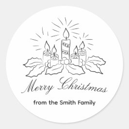 Kerzen und Holly Script Weihnachtsaufkleber Runder Aufkleber