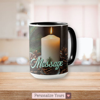 Kerzen- und Kiefernzapfen-Weihnachtsthema Tasse