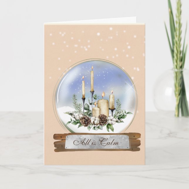 Kerzen und Pine Bough Snow Globe Weihnachtskarte Karte (Vorderseite)