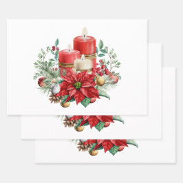 Kerzen und Poinsettia Bouquet Weihnachten Geschenkpapier Set