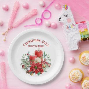 Kerzen und Poinsettia Bouquet Weihnachten Pappteller