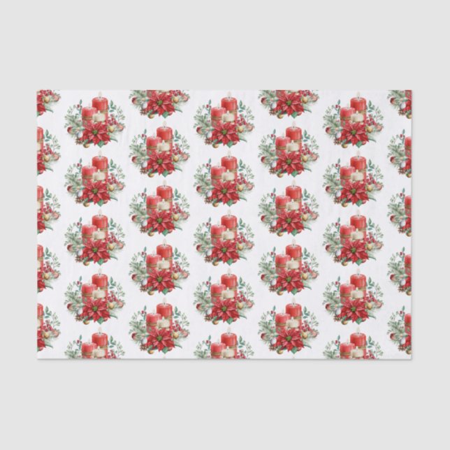 Kerzen und Poinsettia Bouquet Weihnachtsmuster Seidenpapier (Vorderseite)