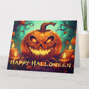 Kerzenbeleuchteter ausgehöhlter Kürbis Halloween K Karte