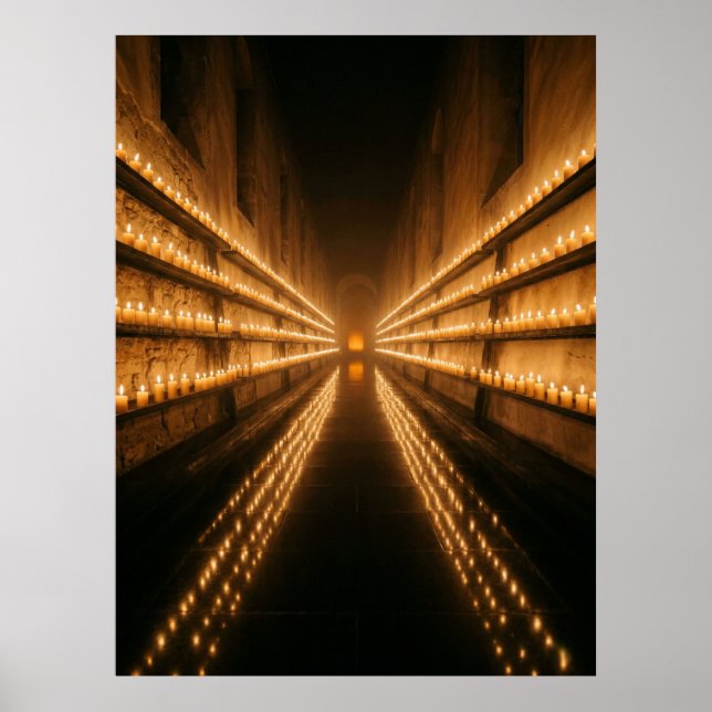 Kerzenbeleuchteter Korridor Endloser Lichtweg Poster (Vorne)