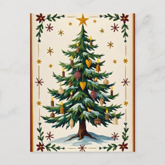 Kerzenbeleuchteter Weihnachtsbaum in Volkskunst Feiertagspostkarte