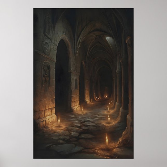 Kerzenbeleuchtetes Labyrinth Gothic Castle Korrido Poster (Vorne)