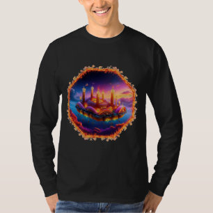 Kerzengetriebenes Raumfahrzeug in einem chaotische T-Shirt
