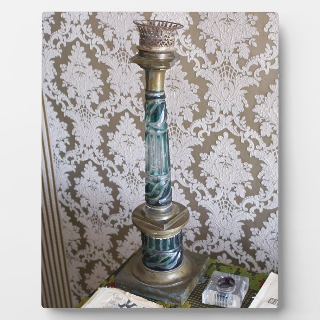 Kerzenhalterung aus Vintagem Blauglas Fotoplatte (Vorderseite)