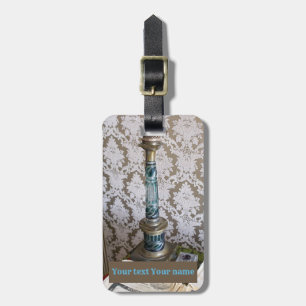 Kerzenhalterung aus Vintagem Blauglas Gepäckanhänger