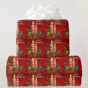 Kerzenlicht Weihnachten Rot, Kerzen, Zapfen Geschenkpapier