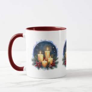 Kerzenschein zu Weihnachten mit Poinsettien Tasse
