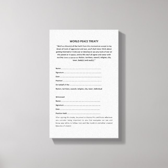 Keshe-Weltfriedenspakt über Leinwand (Vorderseite)