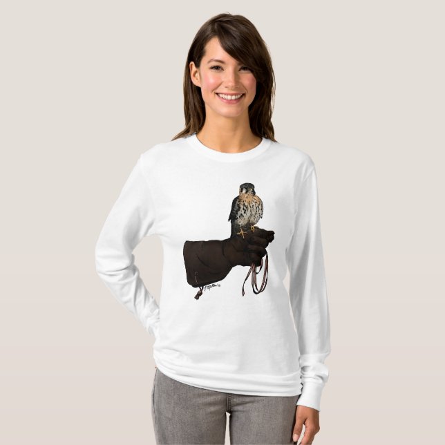 Kestrel auf Glove Illustration T-Shirt (Vorne ganz)
