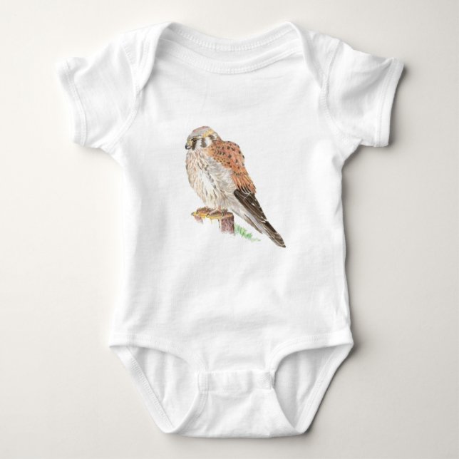 Kestrel Sparrow Hawk, Watercolor Bird Baby Strampler (Vorderseite)