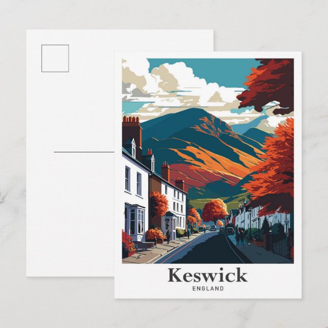 Keswick England Vintage Travel Illustration Postkarte (Vorne/Hinten)