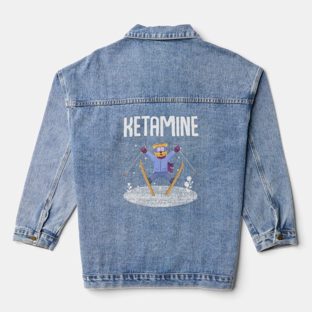 Ketamine Skiing Jumping Bär Weiß Jeansjacke (Rückseite)