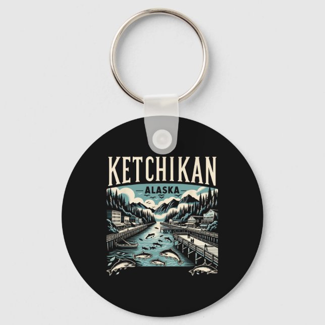 Ketchikan Alaska Ak Vintage Graphic Salmon Capital Schlüsselanhänger (Vorderseite)