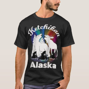 Ketchikan Alaska Aurora Borealis Bear Moose T-Shirt