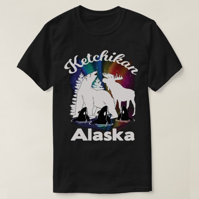 Ketchikan Alaska Aurora Borealis Bear Orca Moose S T-Shirt (Design vorne)