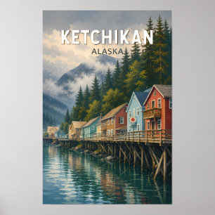 Ketchikan Alaska Illustration Reise Kunst Vintage Poster