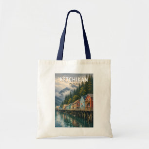 Ketchikan Alaska Illustration Reise Kunst Vintage Tragetasche