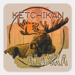 Ketchikan Alaska-Orangensaftkleber Quadratischer Aufkleber