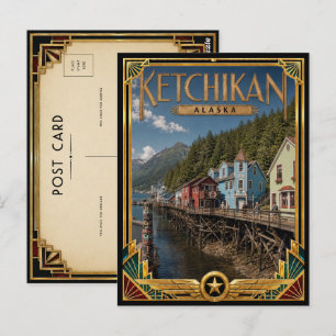 Ketchikan Alaska Vintage Art Deco Golden Age Postkarte
