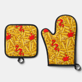 Ketchup and Fries Funny Food Pattern Ofenhandschuh & Topflappen-Set