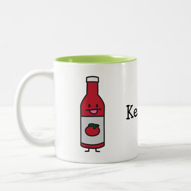 Ketschup-Flaschen-Tomatensauce-Tabellenwürze Zweifarbige Tasse (Links)