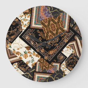 Kette, Pisley, Blume: Vintages Patchwork. Große Wanduhr