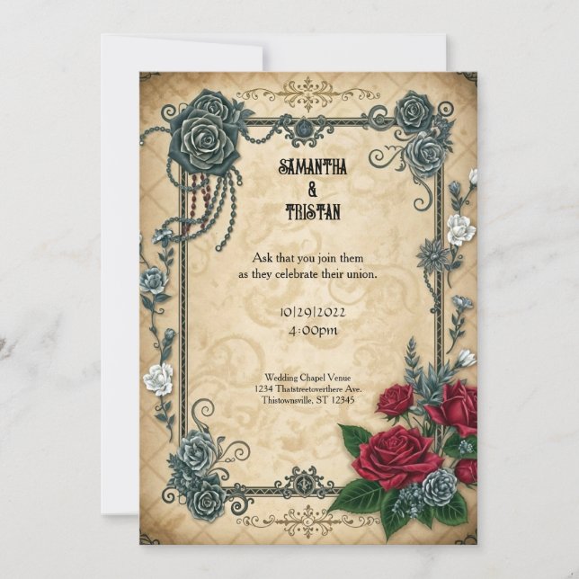 Ketten Rose Goth Fantasy Wedding Einladung (Vorderseite)