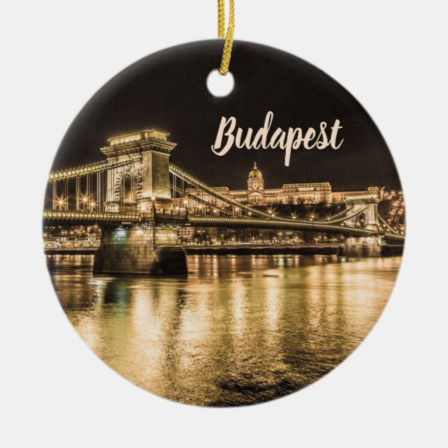 Kettenbrücke Budapest am Abend mit Buda Castle Keramik Ornament (Vorne)