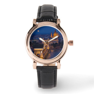 Kettenbrücke und Vollmond bei Nacht Armbanduhr