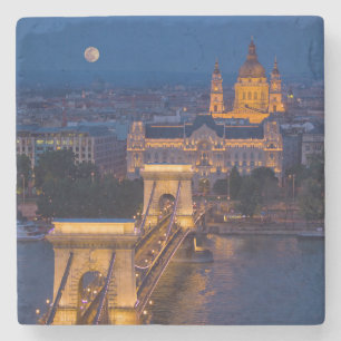 Kettenbrücke und Vollmond bei Nacht Steinuntersetzer