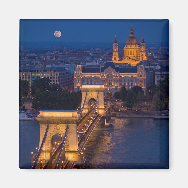 Kettenbrücke und Vollmond in der Nacht Magnet (Vorne)