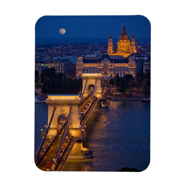 Kettenbrücke und Vollmond in der Nacht Magnet (Vertikal)