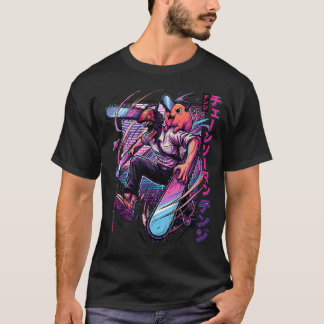 Kettensägenjunge Kettensägenhund Neon 80er Vaporwa T-Shirt
