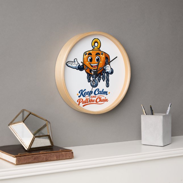 Kettenzug-Maskottchen Keep Calm Wanduhr (Büro)