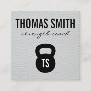 Kettle Bell Personal Trainer Weiße Leder Quadratische Visitenkarte