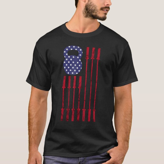 Kettlebell Gym Workout American Flag USA 4. J T-Shirt (Vorderseite)