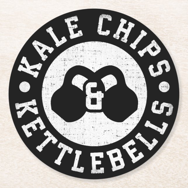 Kettlebells und Kale Chips - Funny Novelout Workou Runder Pappuntersetzer (Vorderseite)